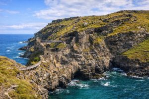 Tintagel Castle ruins on cliffs in Cornwall